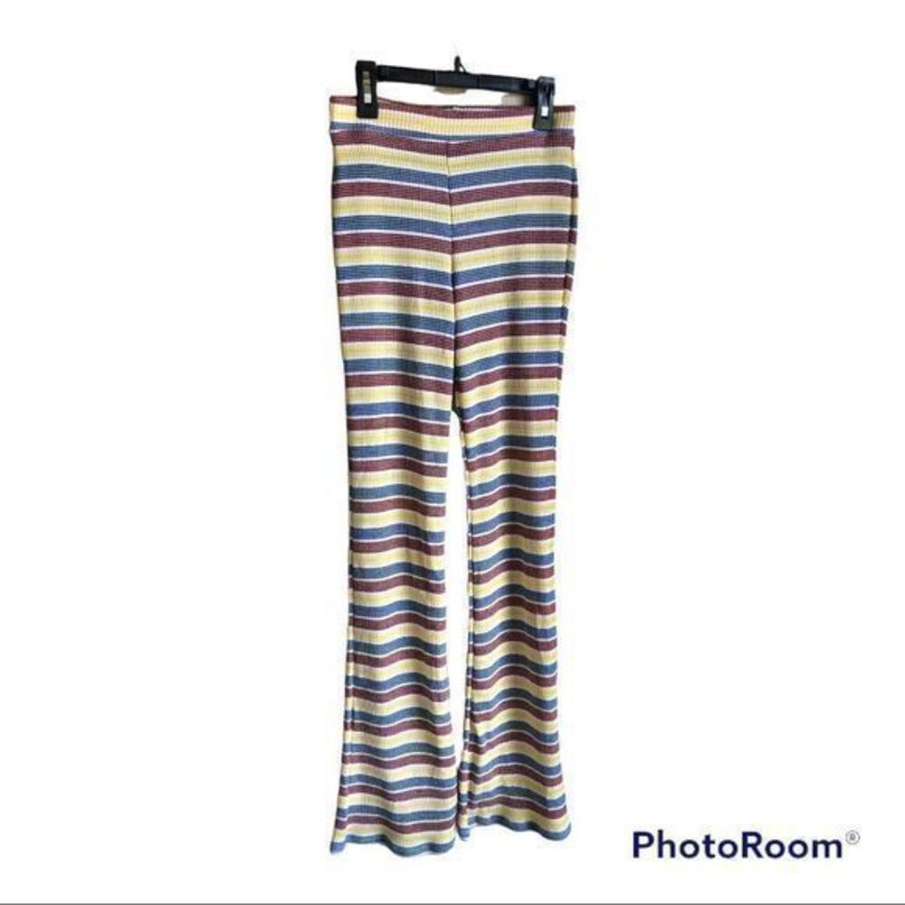 Zara striped ribbed pull on stretchy flare leg pants small‎